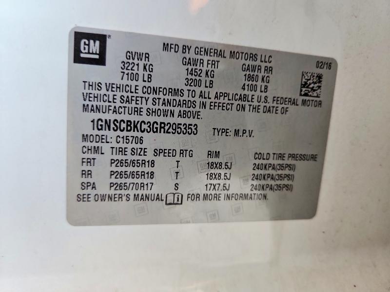 Продаж на аукціоні авто 2016 Chevrolet Tahoe, vin: 1GNSCBKC3GR295353, номер лоту: 56300966