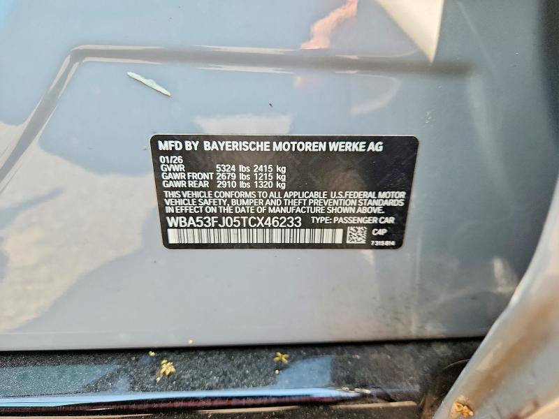 Aukcja sprzedaży 2026 Bmw 530, vin: WBA53FJ05TCX46233, numer aukcji: 58610356