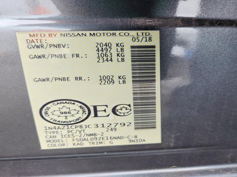 Продажа на аукционе авто 2018 Nissan Leaf, vin: 1N4AZ1CP8JC312792, номер лота: 57827516