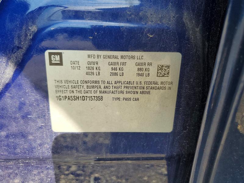 Продажа на аукционе авто 2013 Chevrolet Cruze, vin: 1G1PA5SH1D7157358, номер лота: 58406126