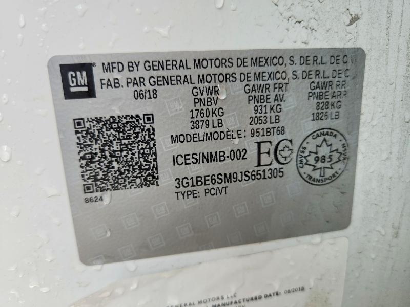 Aukcja sprzedaży 2018 Chevrolet Cruze, vin: 3G1BE6SM9JS651305, numer aukcji: 56666386