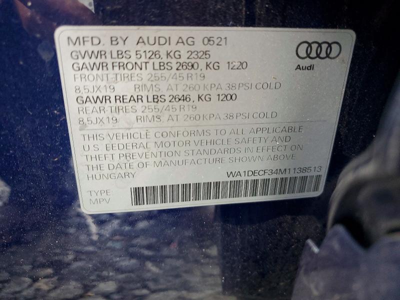 2021 Audi Q3 მანქანა იყიდება აუქციონზე, vin: WA1DECF34M1138513, აუქციონის ნომერი: 57916136