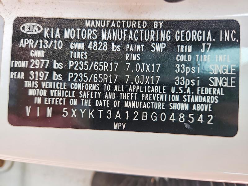 58574296 :رقم المزاد ، 5XYKT3A12BG048542 vin ، 2011 Kia Sorento مزاد بيع