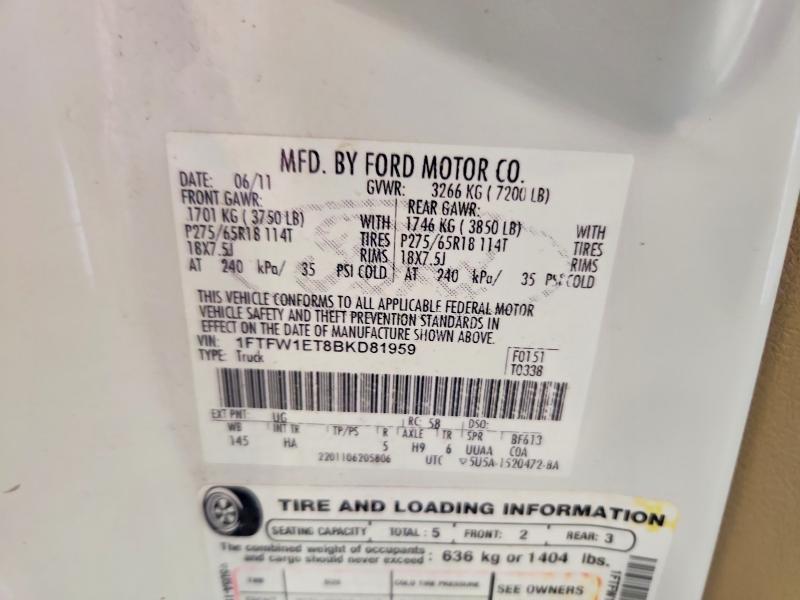 56232936 :رقم المزاد ، 1FTFW1ET8BKD81959 vin ، 2011 Ford F150 مزاد بيع