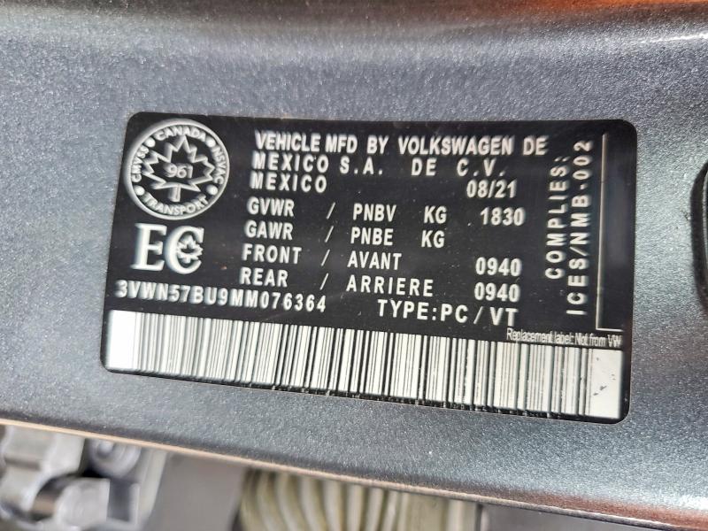 2021 Volkswagen Jetta მანქანა იყიდება აუქციონზე, vin: 3VWN57BU9MM076364, აუქციონის ნომერი: 54421206
