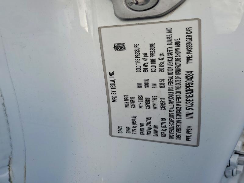 57552086 :رقم المزاد ، 5YJ3E1EA3PF504284 vin ، 2023 Tesla Model 3 مزاد بيع