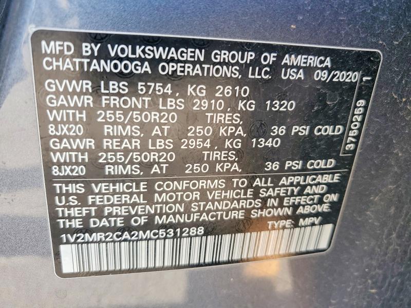 Aukcja sprzedaży 2021 Volkswagen Atlas, vin: 1V2MR2CA2MC531288, numer aukcji: 57773866