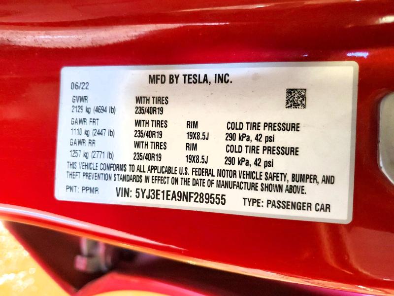 Продажа на аукционе авто 2022 Tesla Model 3, vin: 5YJ3E1EA9NF289555, номер лота: 55599776