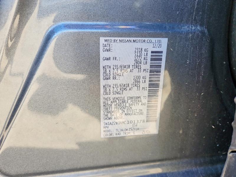 Продаж на аукціоні авто 2021 Nissan Murano, vin: 5N1AZ2BJXMC101378, номер лоту: 55608446