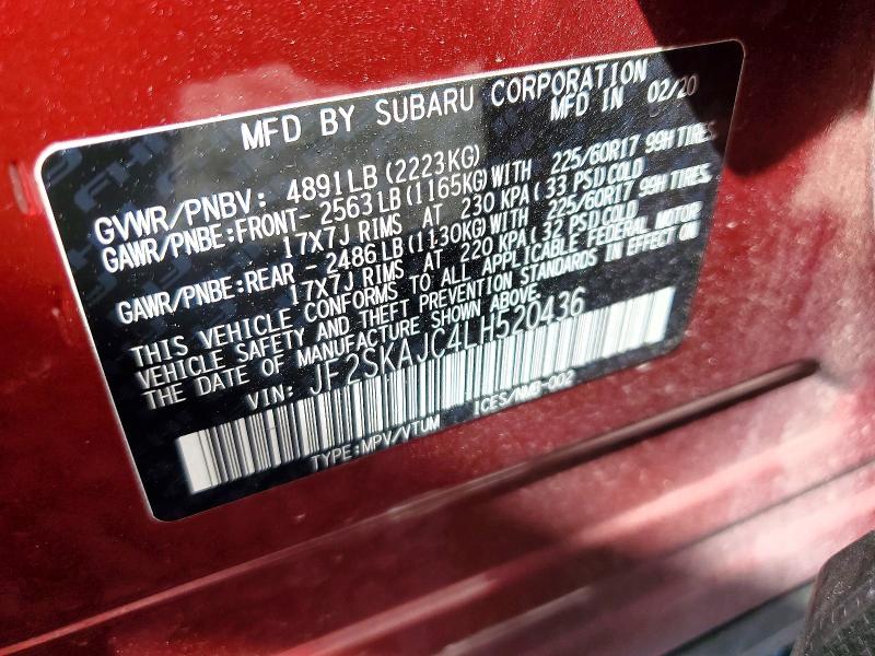 56192566 :رقم المزاد ، JF2SKAJC4LH520436 vin ، 2020 Subaru Forester مزاد بيع