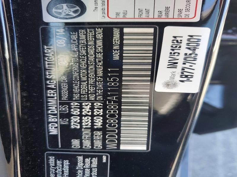 58398286 :رقم المزاد ، WDDUG8CB8FA118511 vin ، 2015 Mercedes-benz S مزاد بيع