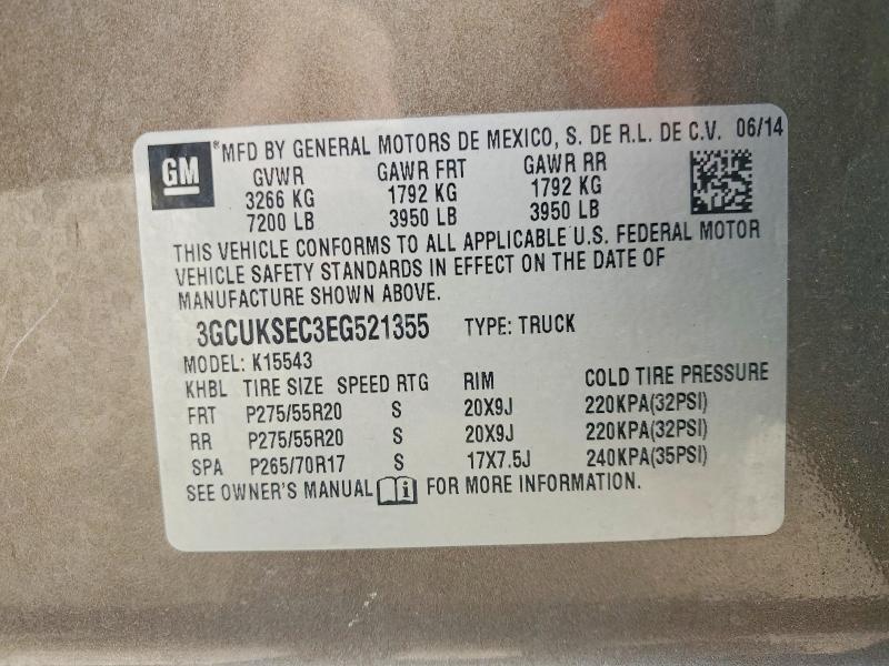 57905196 :رقم المزاد ، 3GCUKSEC3EG521355 vin ، 2014 Chevrolet Silverado مزاد بيع