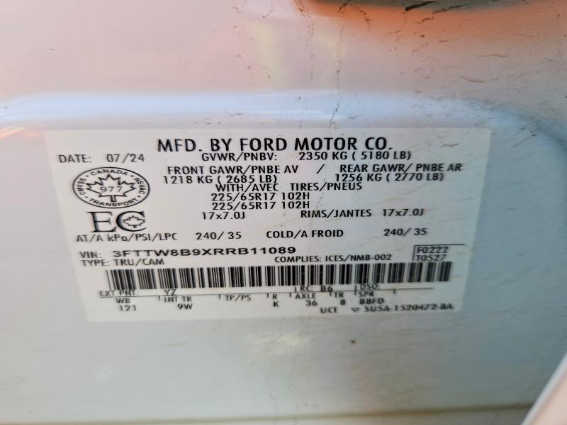 Продажа на аукционе авто 2024 Ford Maverick, vin: 3FTTW8B9XRRB11089, номер лота: 56318756