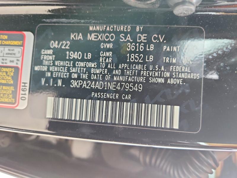 56157276 :رقم المزاد ، 3KPA24AD1NE479549 vin ، 2022 Kia Rio مزاد بيع