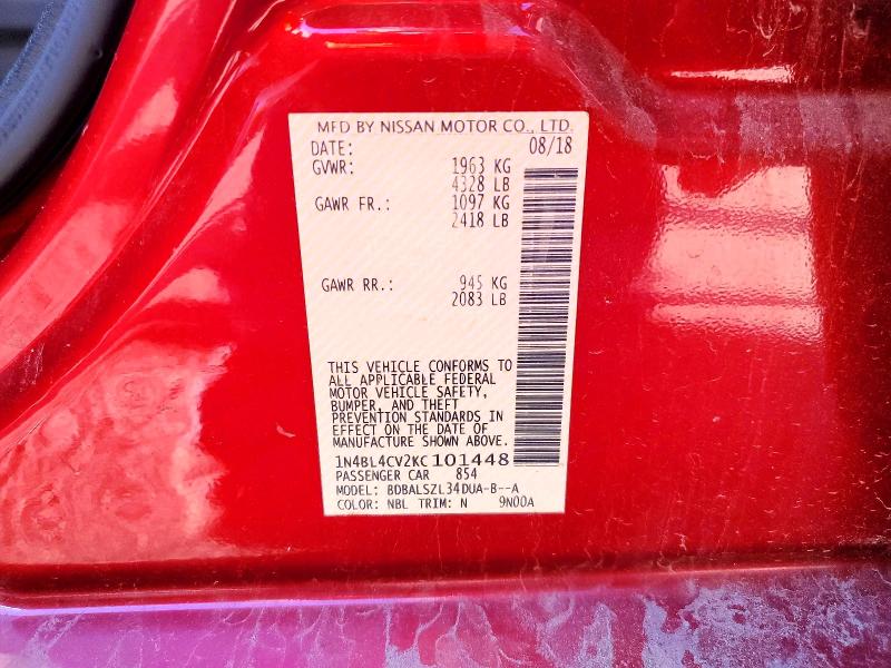 2019 Nissan Altima მანქანა იყიდება აუქციონზე, vin: 1N4BL4CV2KC101448, აუქციონის ნომერი: 56999046