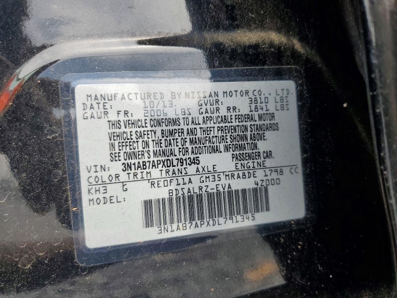 2013 Nissan Sentra მანქანა იყიდება აუქციონზე, vin: 3N1AB7APXDL791345, აუქციონის ნომერი: 58112236