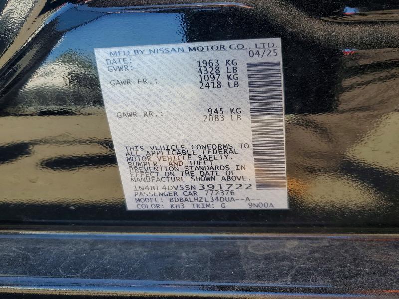 Продажа на аукционе авто 2025 Nissan Altima, vin: 1N4BL4DV5SN391722, номер лота: 55635766