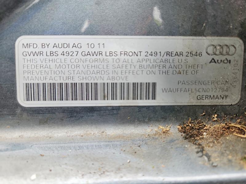 56379046 :رقم المزاد ، WAUFFAFL5CN012794 vin ، 2012 Audi A4 مزاد بيع