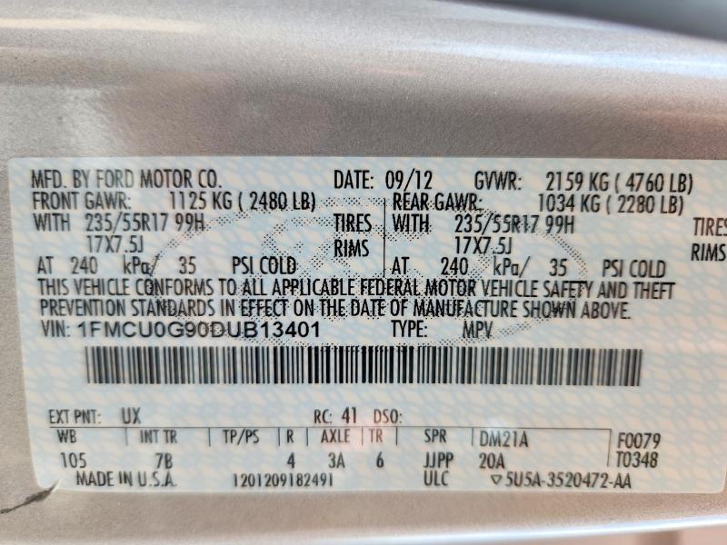 Продажа на аукционе авто 2013 Ford Escape, vin: 1FMCU0G90DUB13401, номер лота: 59115536