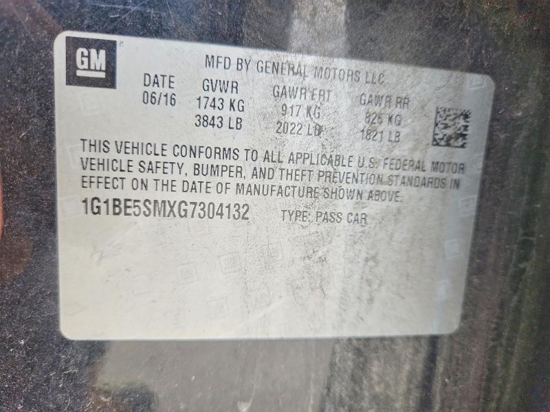 2016 Chevrolet Cruze მანქანა იყიდება აუქციონზე, vin: 1G1BE5SMXG7304132, აუქციონის ნომერი: 56132286