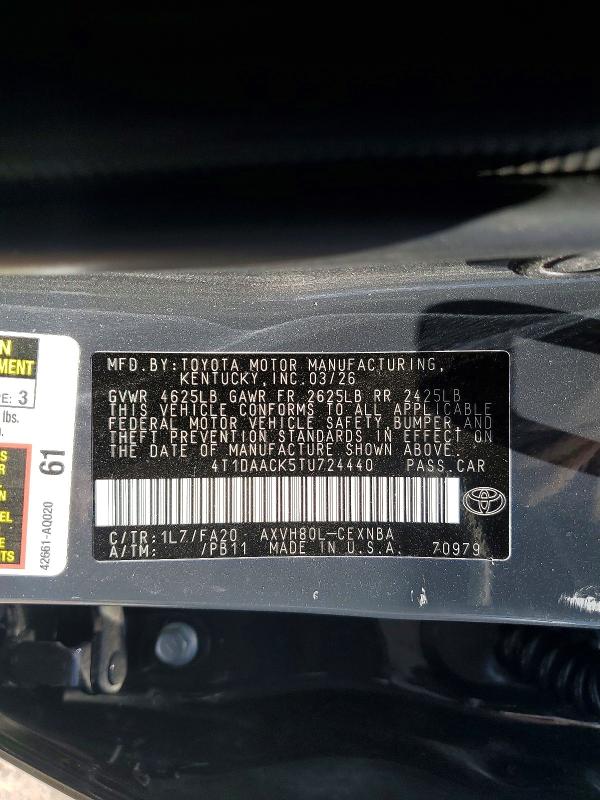 2026 Toyota Camry მანქანა იყიდება აუქციონზე, vin: 4T1DAACK5TU724440, აუქციონის ნომერი: 55410736