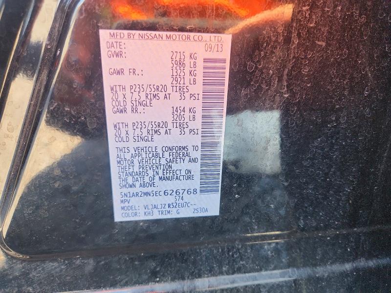 57999426 :رقم المزاد ، 5N1AR2MN5EC626768 vin ، 2014 Nissan Pathfinder مزاد بيع