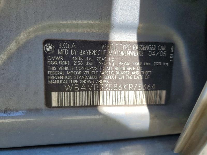 2006 Bmw 330 მანქანა იყიდება აუქციონზე, vin: WBAVB33586KR75364, აუქციონის ნომერი: 55682486