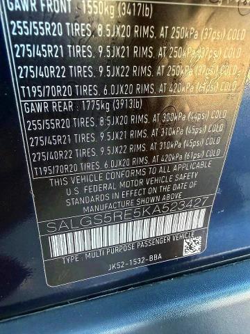 Aukcja sprzedaży 2019 Land Rover Range Rover, vin: SALGS5RE5KA523427, numer aukcji: 55995466