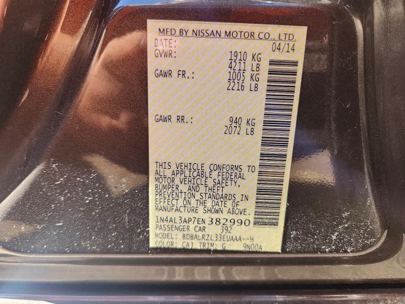 Продажа на аукционе авто 2014 Nissan Altima, vin: 1N4AL3AP7EN382990, номер лота: 58142186