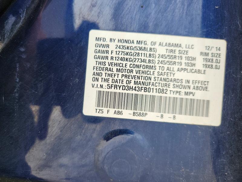 58440636 :رقم المزاد ، 5FRYD3H43FB011082 vin ، 2015 Acura Mdx مزاد بيع