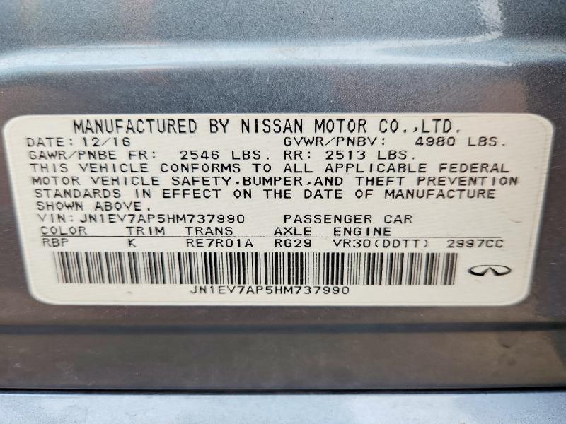Aukcja sprzedaży 2017 Infiniti Q50, vin: JN1EV7AP5HM737990, numer aukcji: 58422466