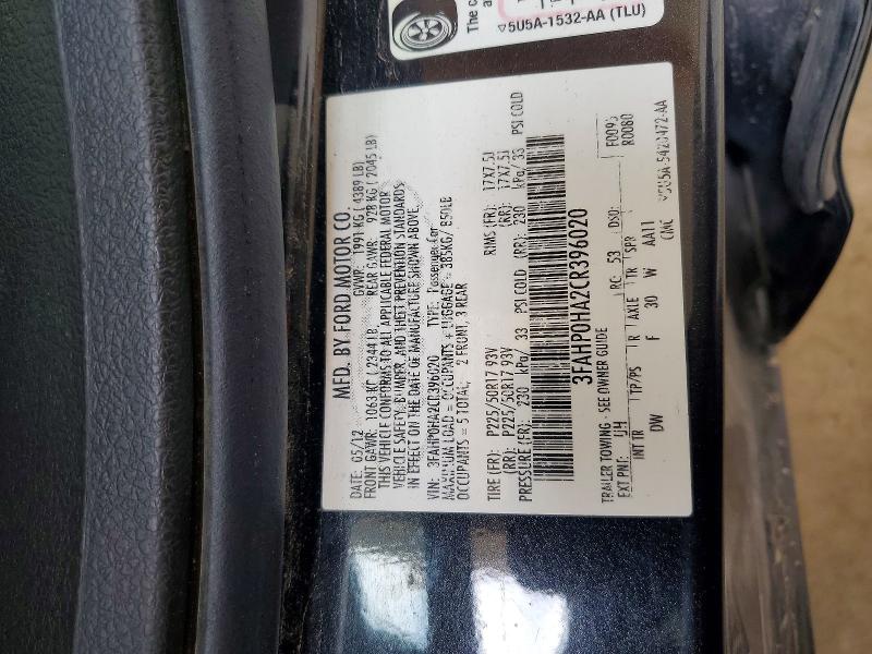 Aukcja sprzedaży 2012 Ford Fusion, vin: 3FAHP0HA2CR396020, numer aukcji: 58790096