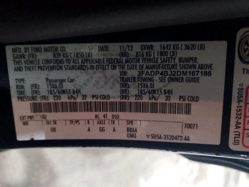 58553436 :رقم المزاد ، 3FADP4BJ2DM167186 vin ، 2013 Ford Fiesta مزاد بيع