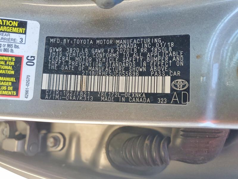 55322236 :رقم المزاد ، 2T1BURHE5JC055696 vin ، 2018 Toyota Corolla مزاد بيع