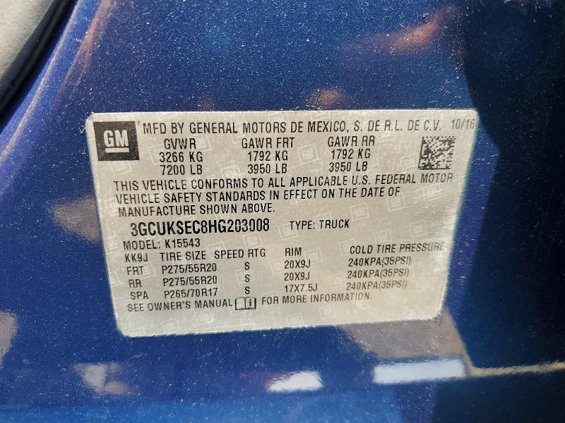 Продажа на аукционе авто 2017 Chevrolet Silverado, vin: 3GCUKSEC8HG203008, номер лота: 56049336