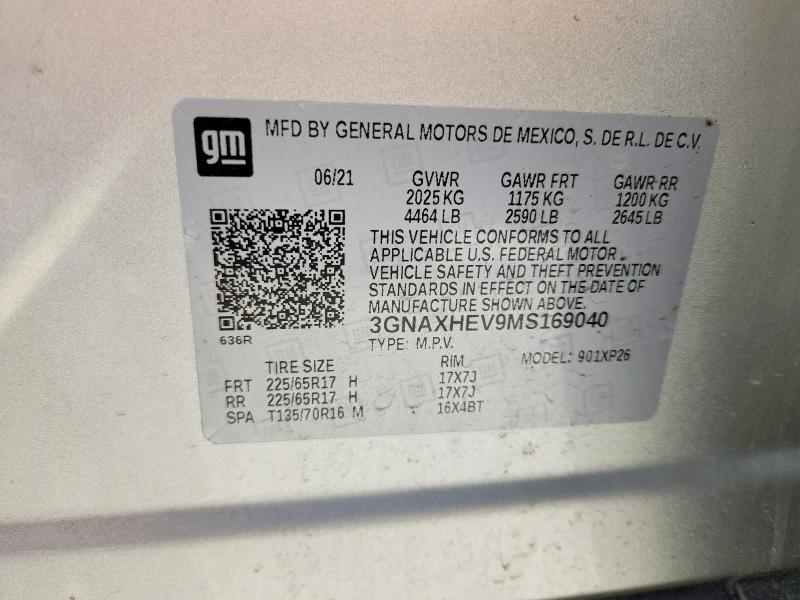 58883006 :رقم المزاد ، 3GNAXHEV9MS169040 vin ، 2021 Chevrolet Equinox مزاد بيع