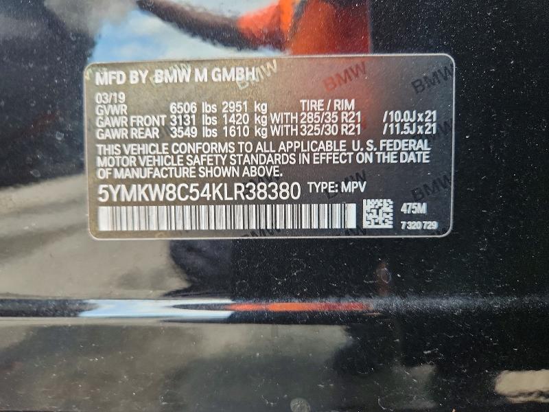 57489106 :رقم المزاد ، 5YMKW8C54KLR38380 vin ، 2019 Bmw X6 مزاد بيع