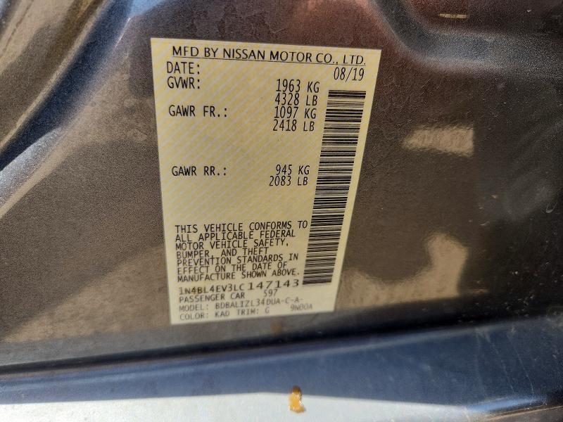 2020 Nissan Altima მანქანა იყიდება აუქციონზე, vin: 1N4BL4EV3LC147143, აუქციონის ნომერი: 55943936
