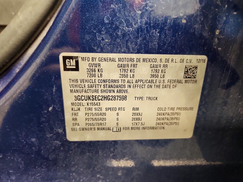 Продаж на аукціоні авто 2017 Chevrolet Silverado, vin: 3GCUKSEC2HG287598, номер лоту: 57767386