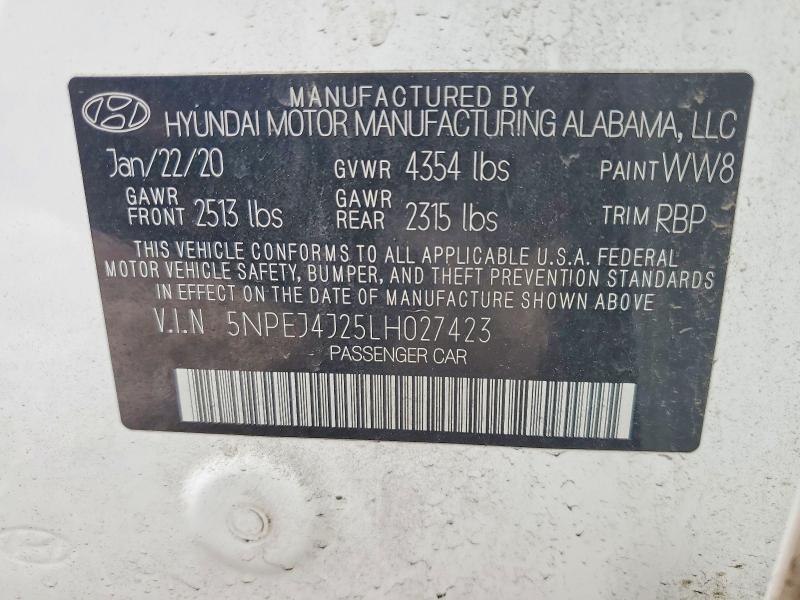 58700626 :رقم المزاد ، 5NPEJ4J25LH027423 vin ، 2020 Hyundai Sonata مزاد بيع