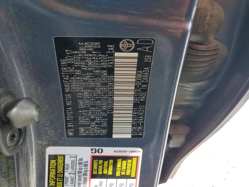 Aukcja sprzedaży 2017 Toyota Corolla, vin: 2T1BURHEXHC938106, numer aukcji: 55430366