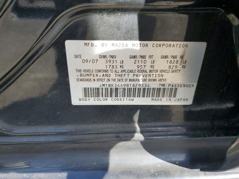 Aukcja sprzedaży 2008 Mazda 3, vin: JM1BK344981829334, numer aukcji: 55922436