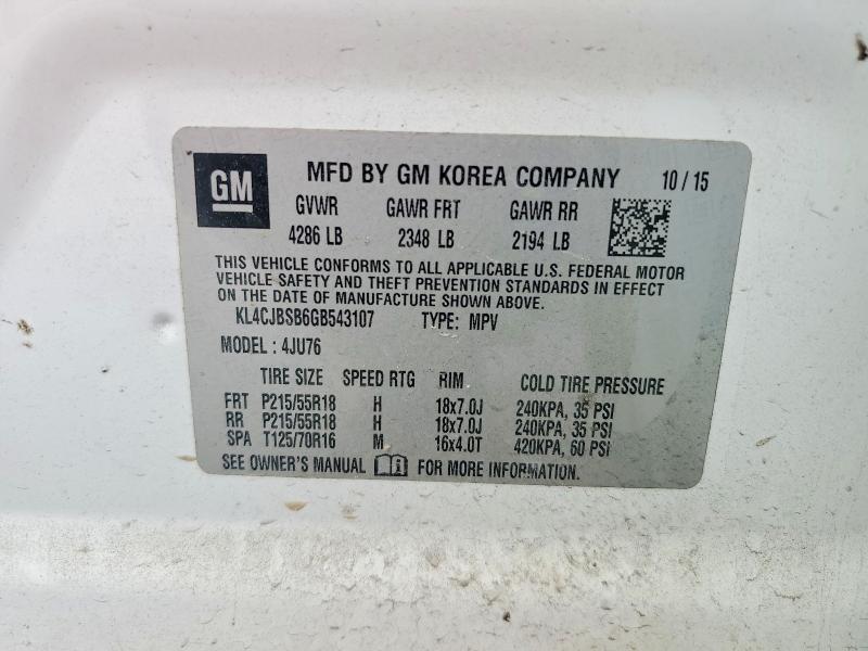 Auction sale of the 2016 Buick Encore, vin: KL4CJBSB6GB543107, lot number: 57814626