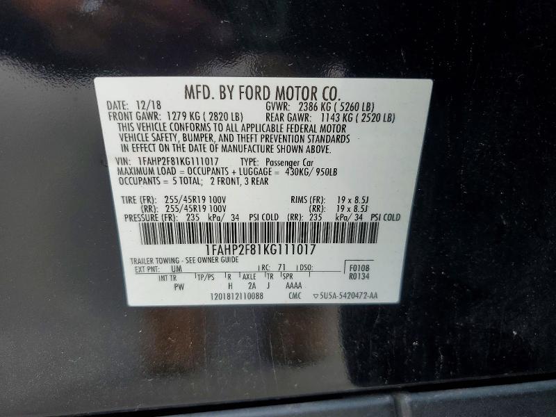 Продаж на аукціоні авто 2019 Ford Taurus, vin: 1FAHP2F81KG111017, номер лоту: 55396346