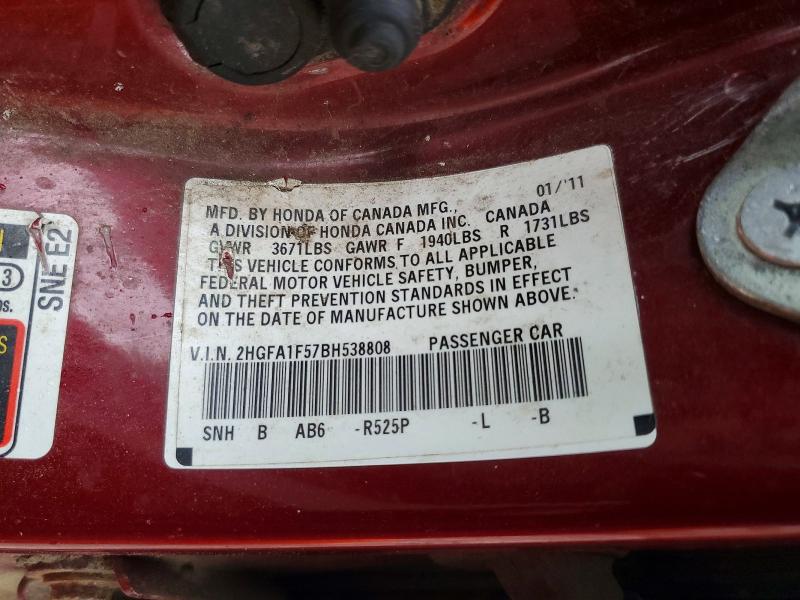 Aukcja sprzedaży 2011 Honda Civic, vin: 2HGFA1F57BH538808, numer aukcji: 58417276