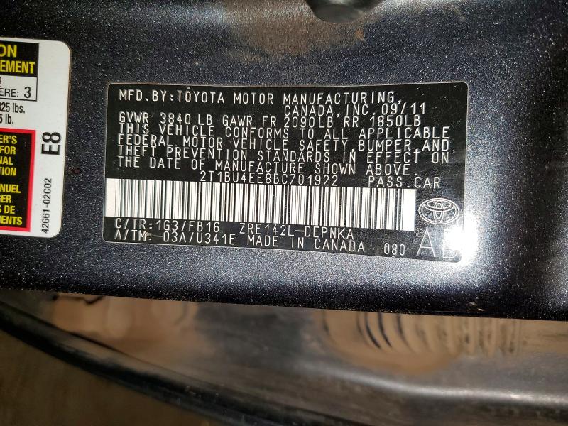 Продажа на аукционе авто 2011 Toyota Corolla, vin: 2T1BU4EE8BC701922, номер лота: 55384916