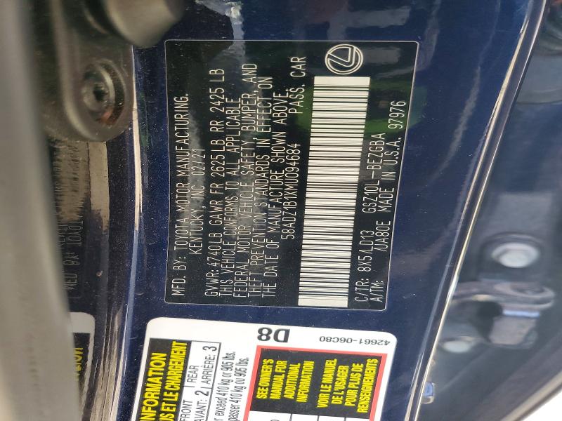 2021 Lexus Es 350 მანქანა იყიდება აუქციონზე, vin: 58ADZ1B1XMU094684, აუქციონის ნომერი: 57848576
