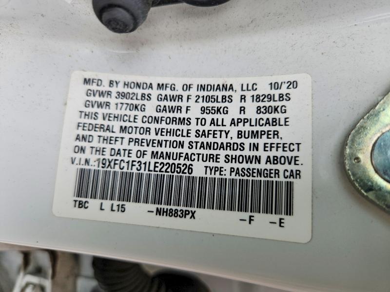 59073186 :رقم المزاد ، 19XFC1F31LE220526 vin ، 2020 Honda Civic مزاد بيع
