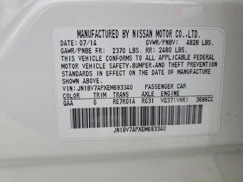 Продаж на аукціоні авто 2014 Infiniti Q50, vin: JN1BV7APXEM693340, номер лоту: 55192396