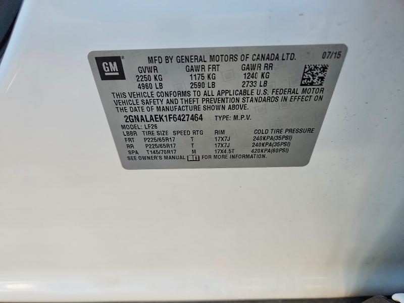 Продаж на аукціоні авто 2015 Chevrolet Equinox, vin: 2GNALAEK1F6427464, номер лоту: 56505646